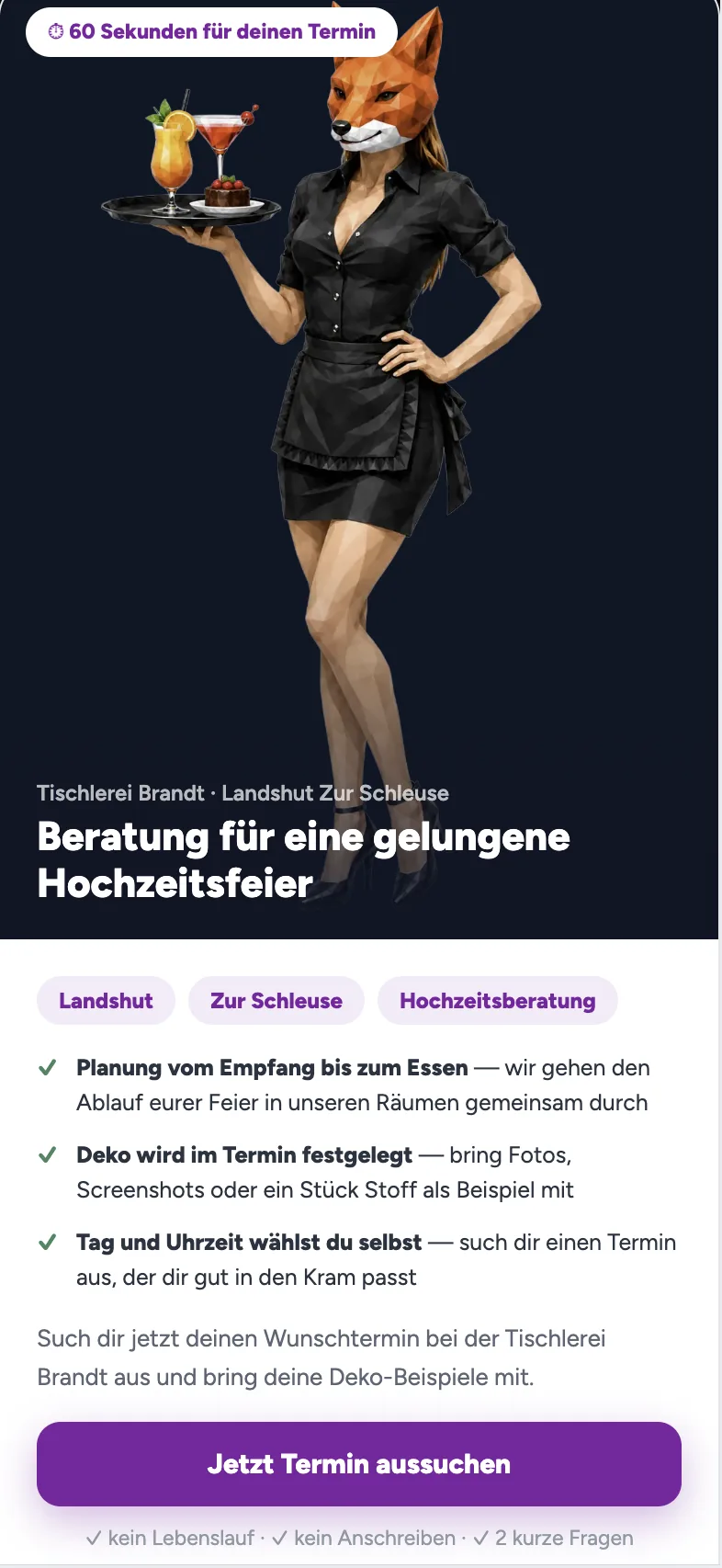 Landingpage einer Termin-Kampagne